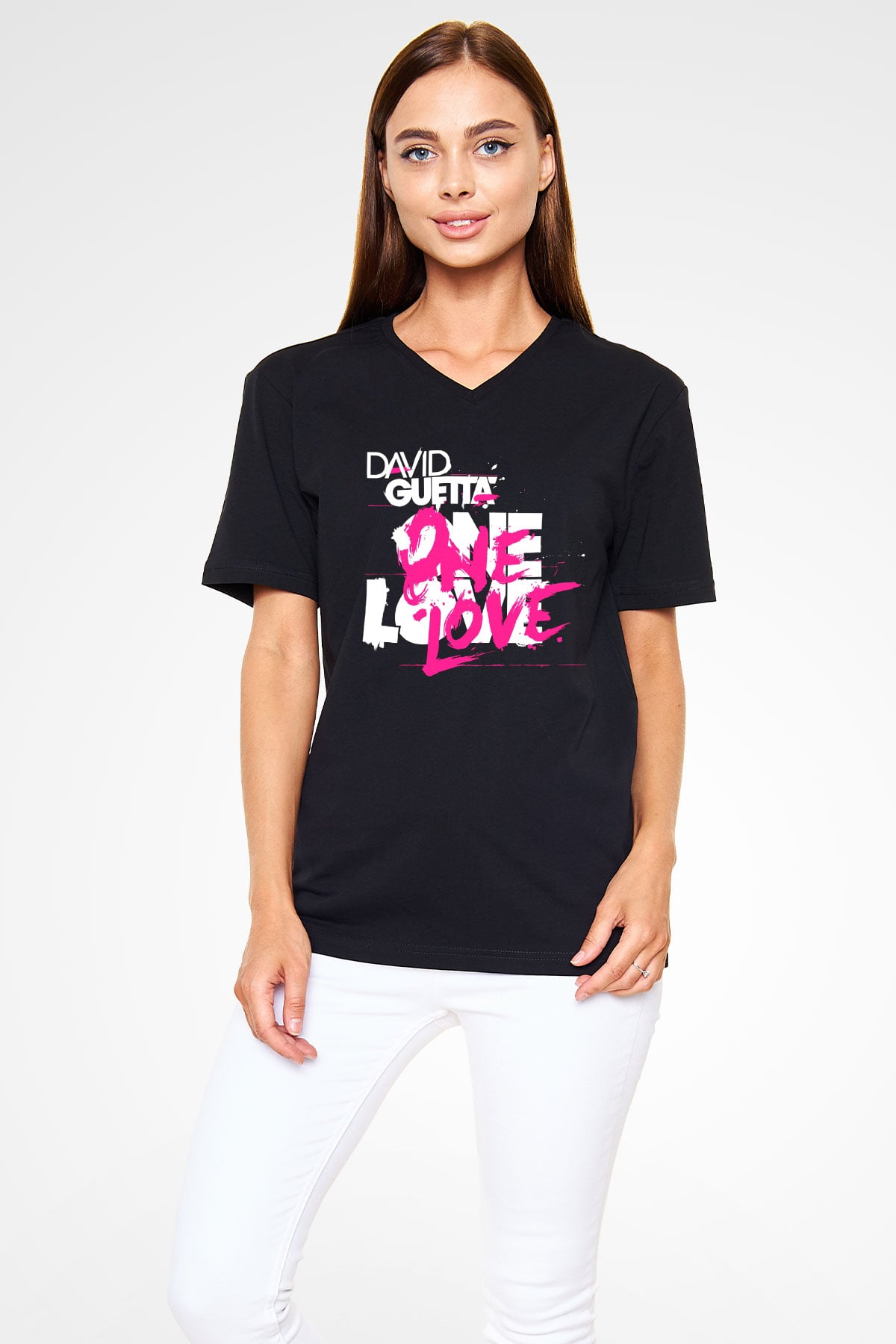 David Guetta Siyah Unisex V Yaka Tişört T-Shirt