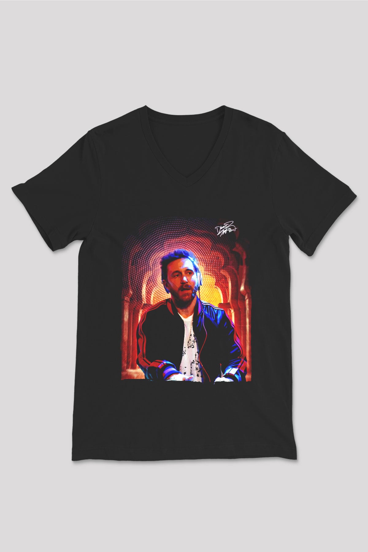 David Guetta Siyah Unisex V Yaka Tişört
