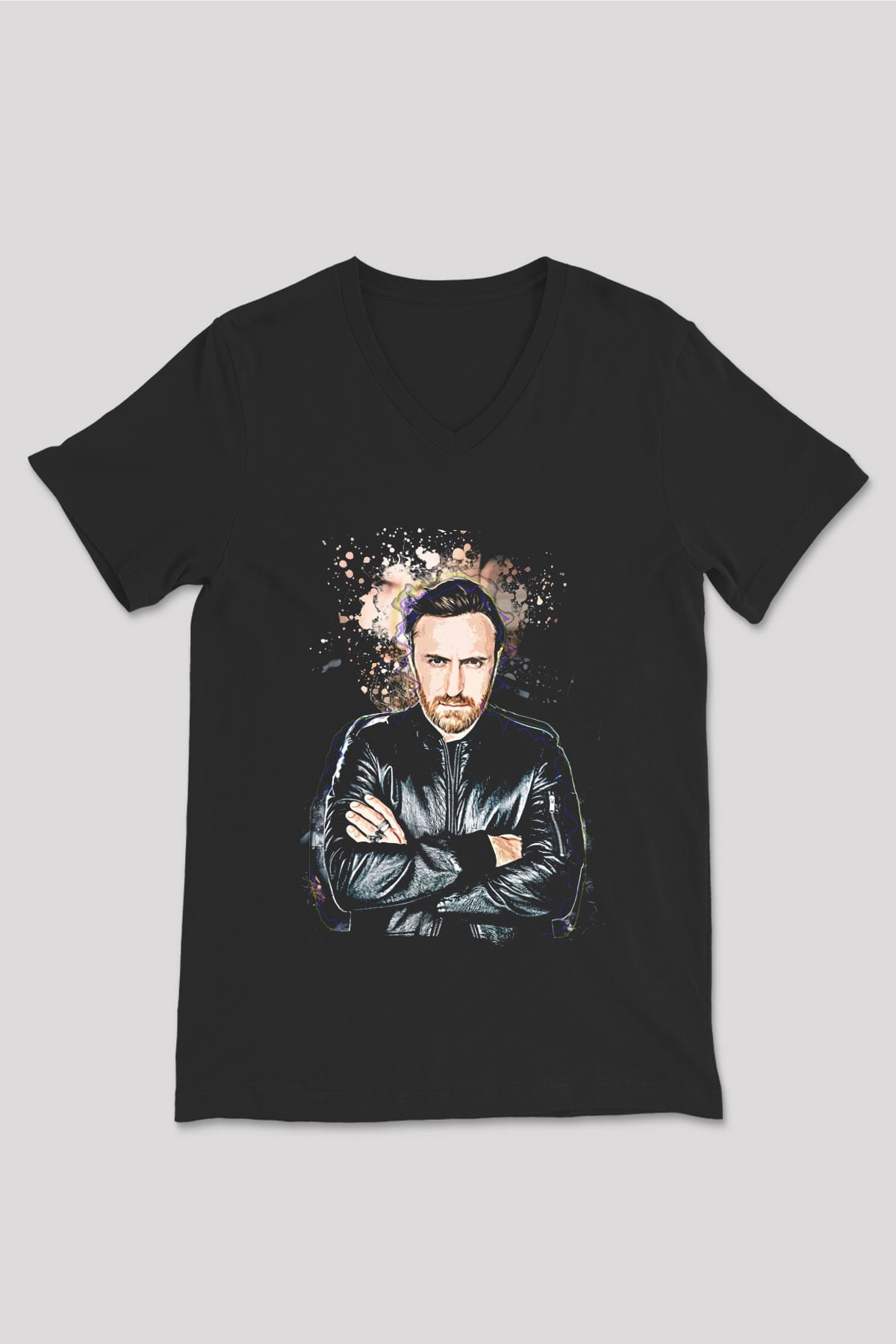 David Guetta Siyah Unisex V Yaka Tişört