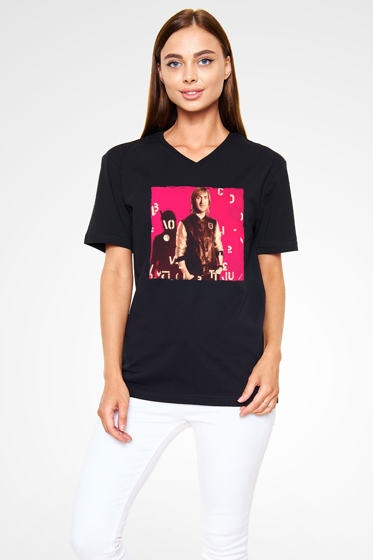 David Guetta Siyah Unisex V Yaka Tişört
