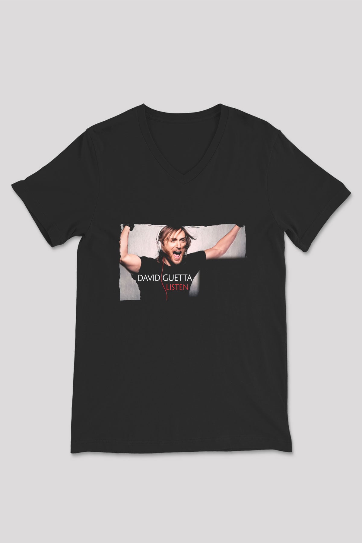 David Guetta Siyah Unisex V Yaka Tişört