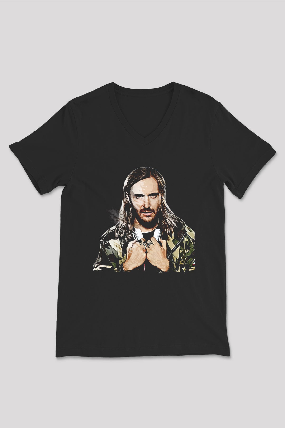 David Guetta Siyah Unisex V Yaka Tişört