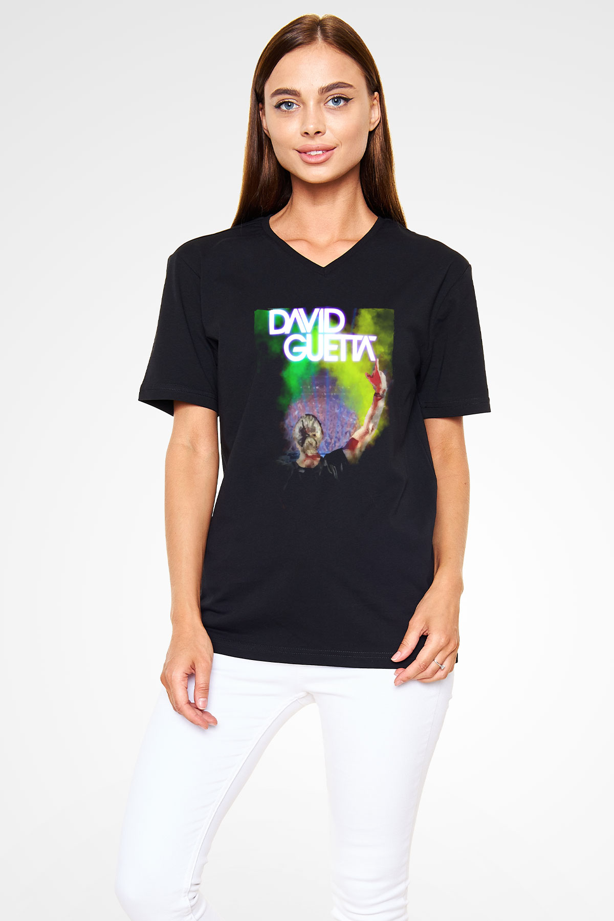 David Guetta Siyah Unisex V Yaka Tişört
