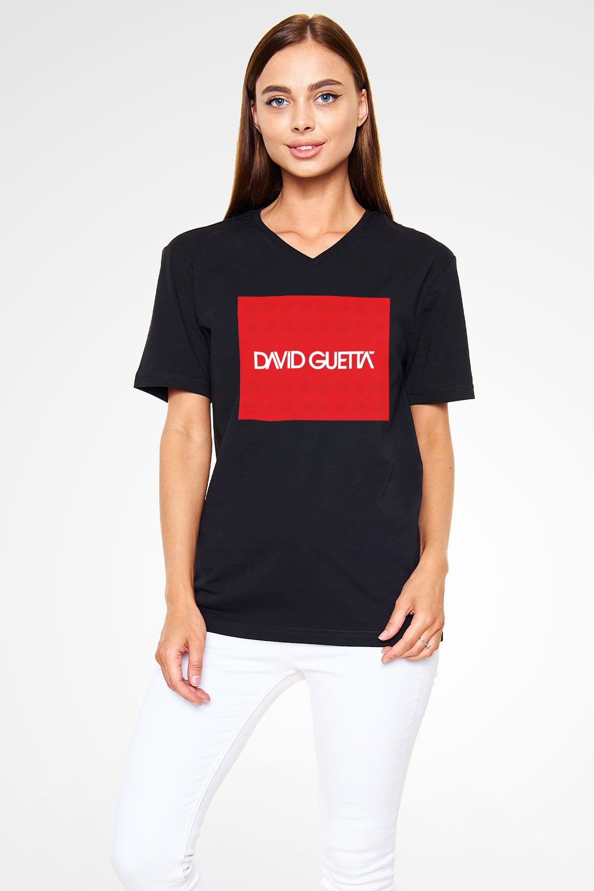 David Guetta Siyah Unisex V Yaka Tişört T-Shirt