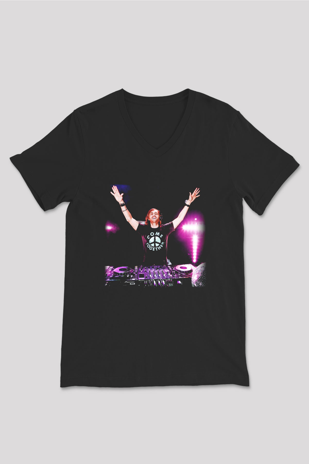 David Guetta Siyah Unisex V Yaka Tişört T-Shirt