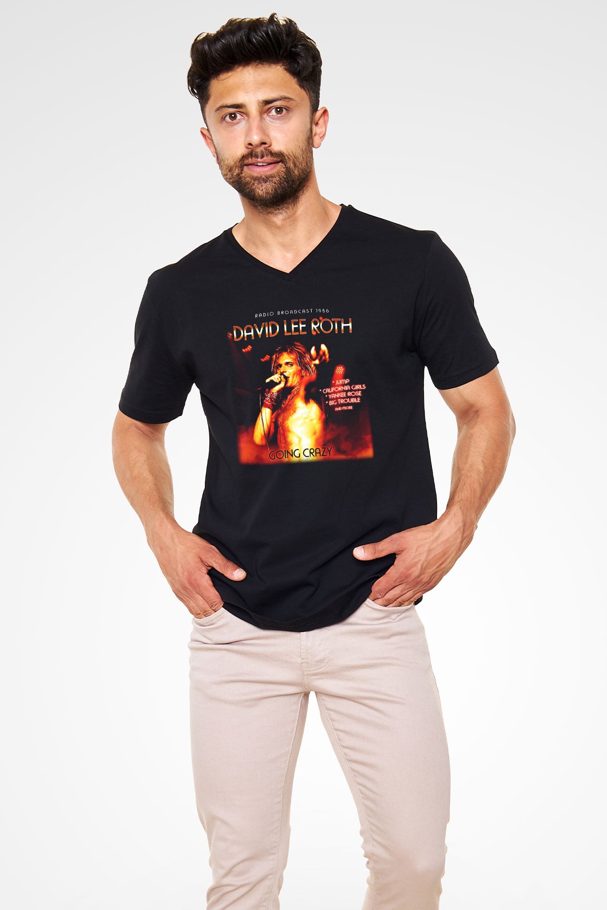 David Lee Roth Band Siyah Unisex V Yaka Tişört T-Shirt