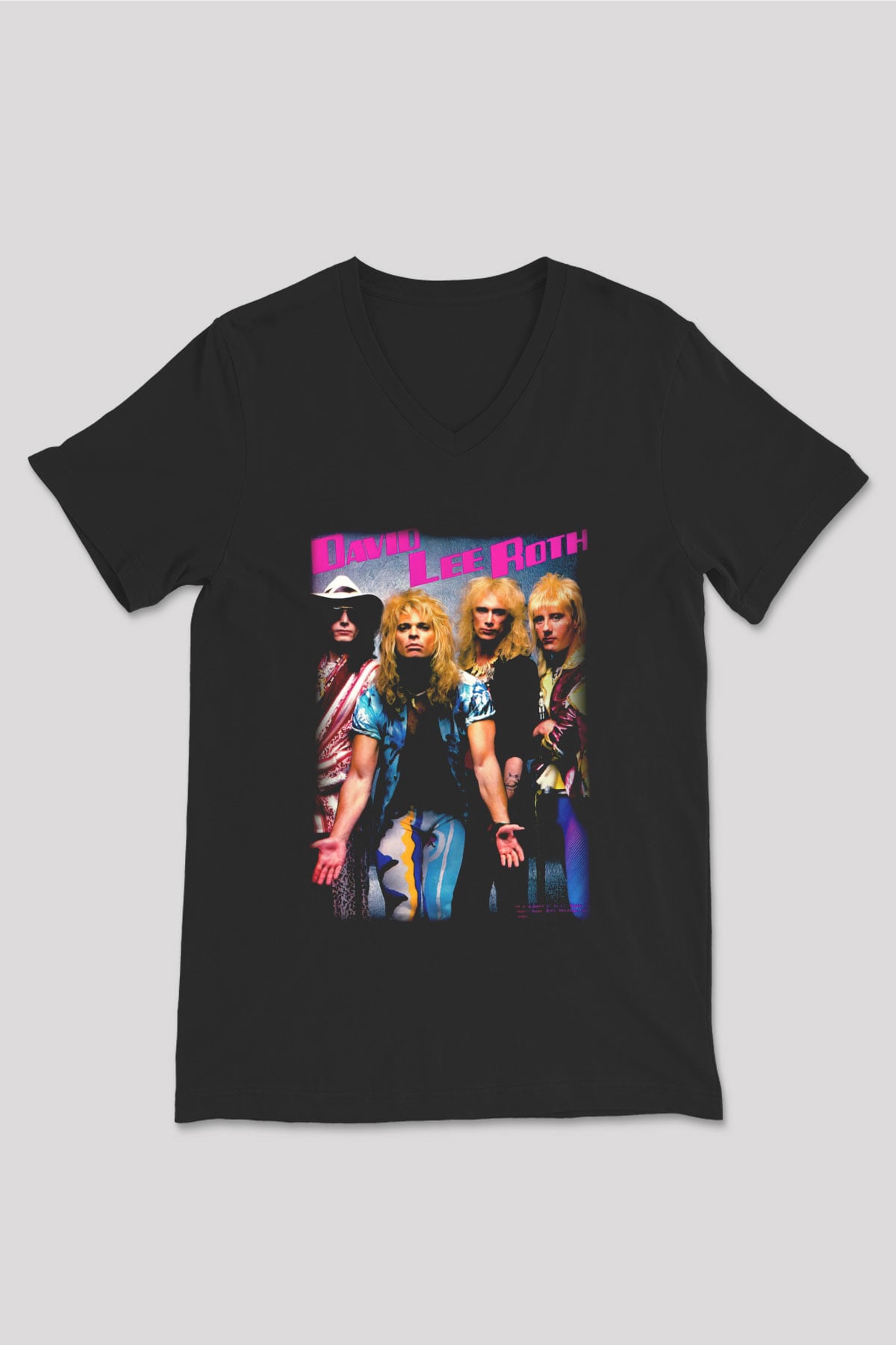 David Lee Roth Band Siyah Unisex V Yaka Tişört T-Shirt