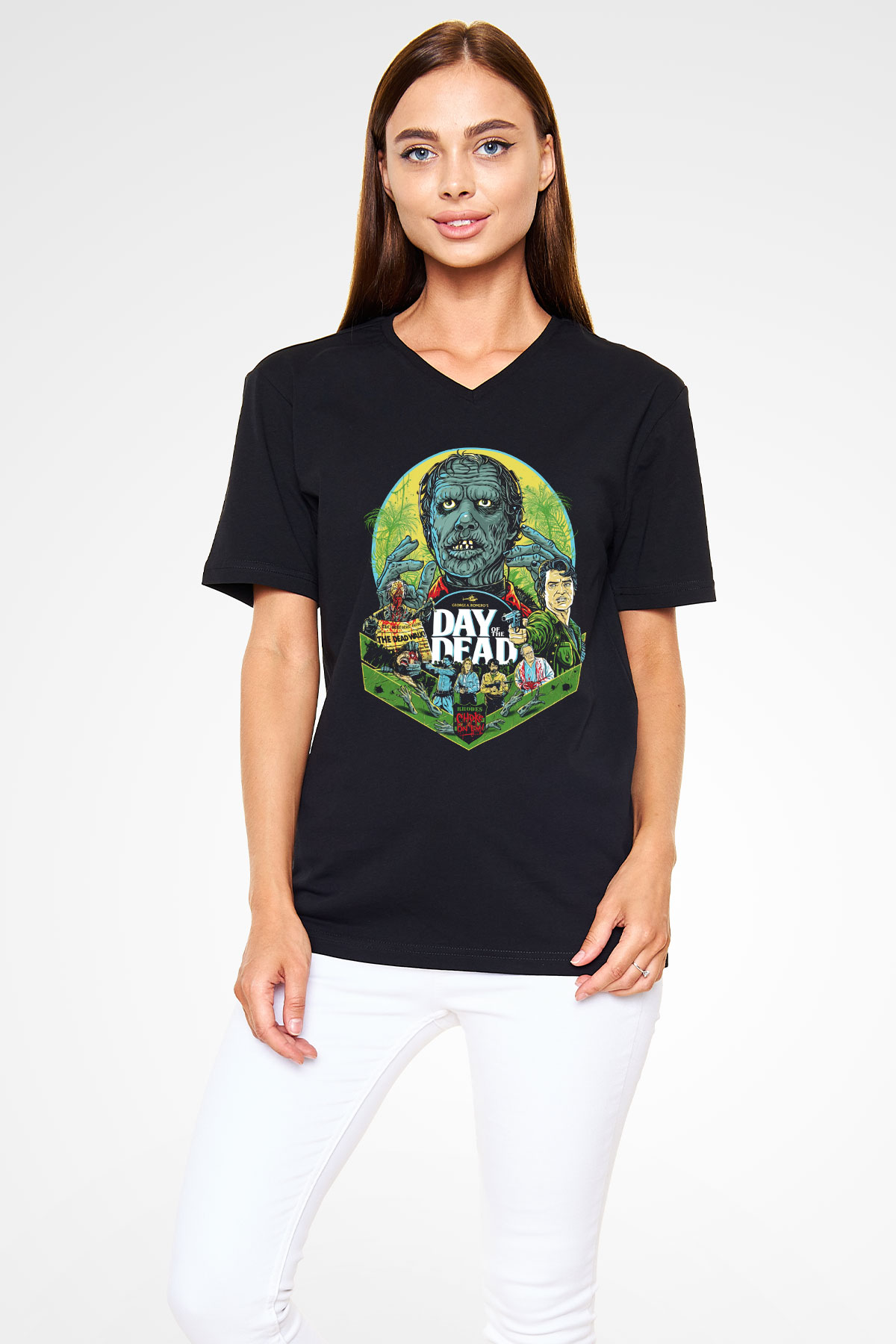 Day of the Dead Siyah Unisex V Yaka Tişört