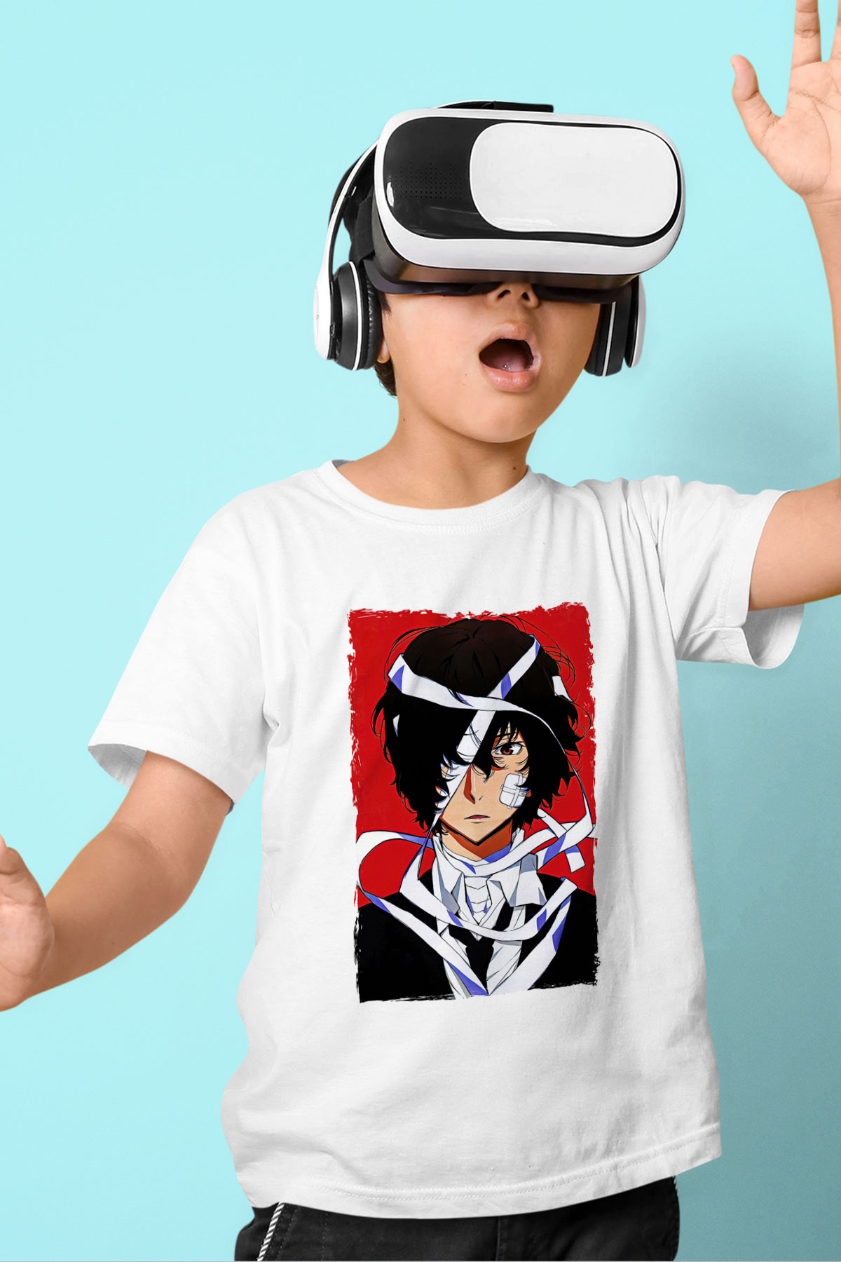 Dazai Baskılı Beyaz Unisex Beyaz Çocuk Tişört - Tshirt