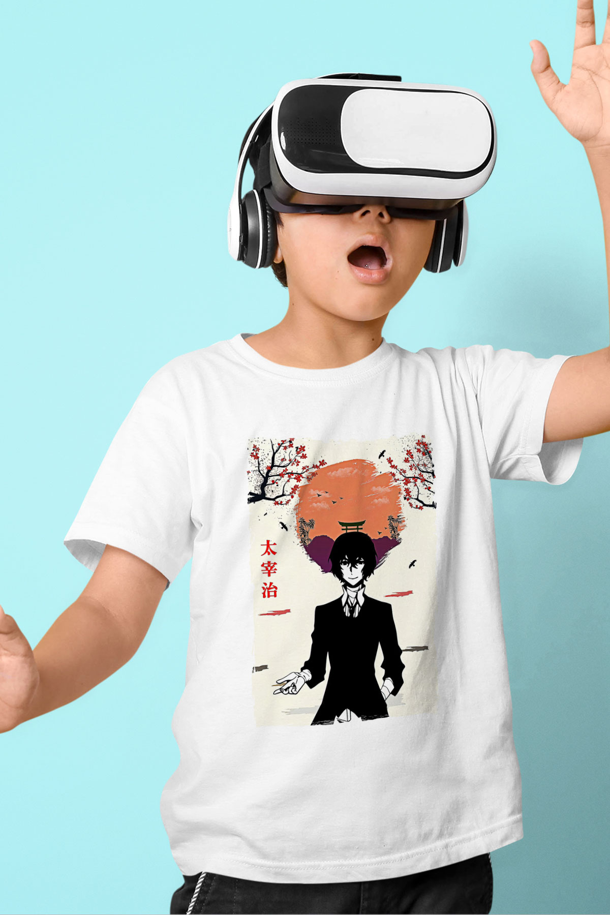 Dazai Baskılı Beyaz Unisex Beyaz Çocuk Tişört - Tshirt