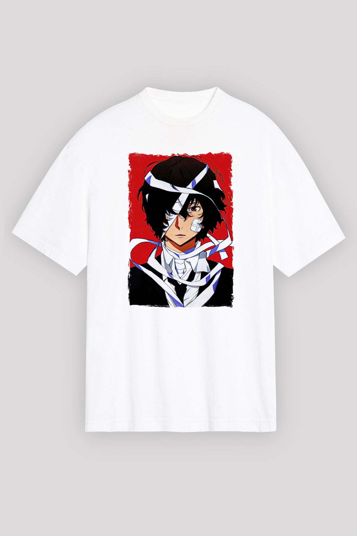 Dazai Baskılı Beyaz Unisex Oversize Tişört - Tshirt