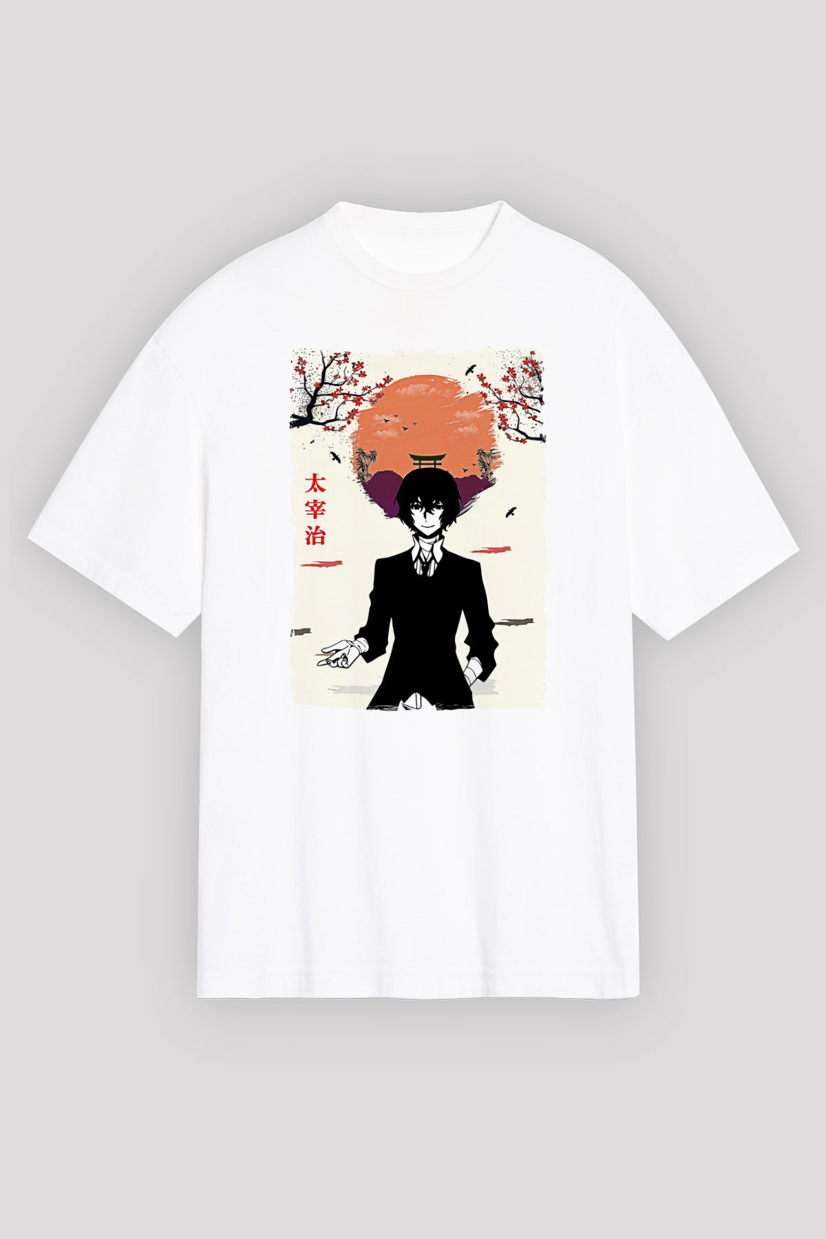 Dazai Baskılı Beyaz Unisex Oversize Tişört - Tshirt