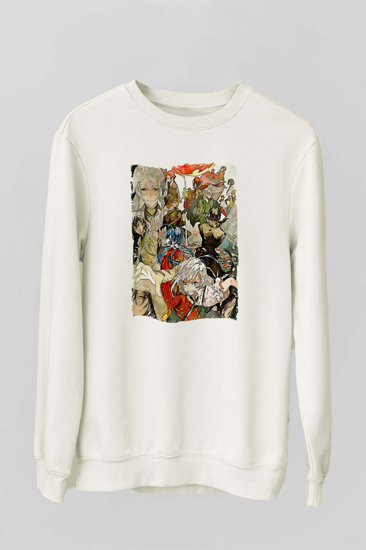 Dazai Baskılı Beyaz Unisex Sweatshirt