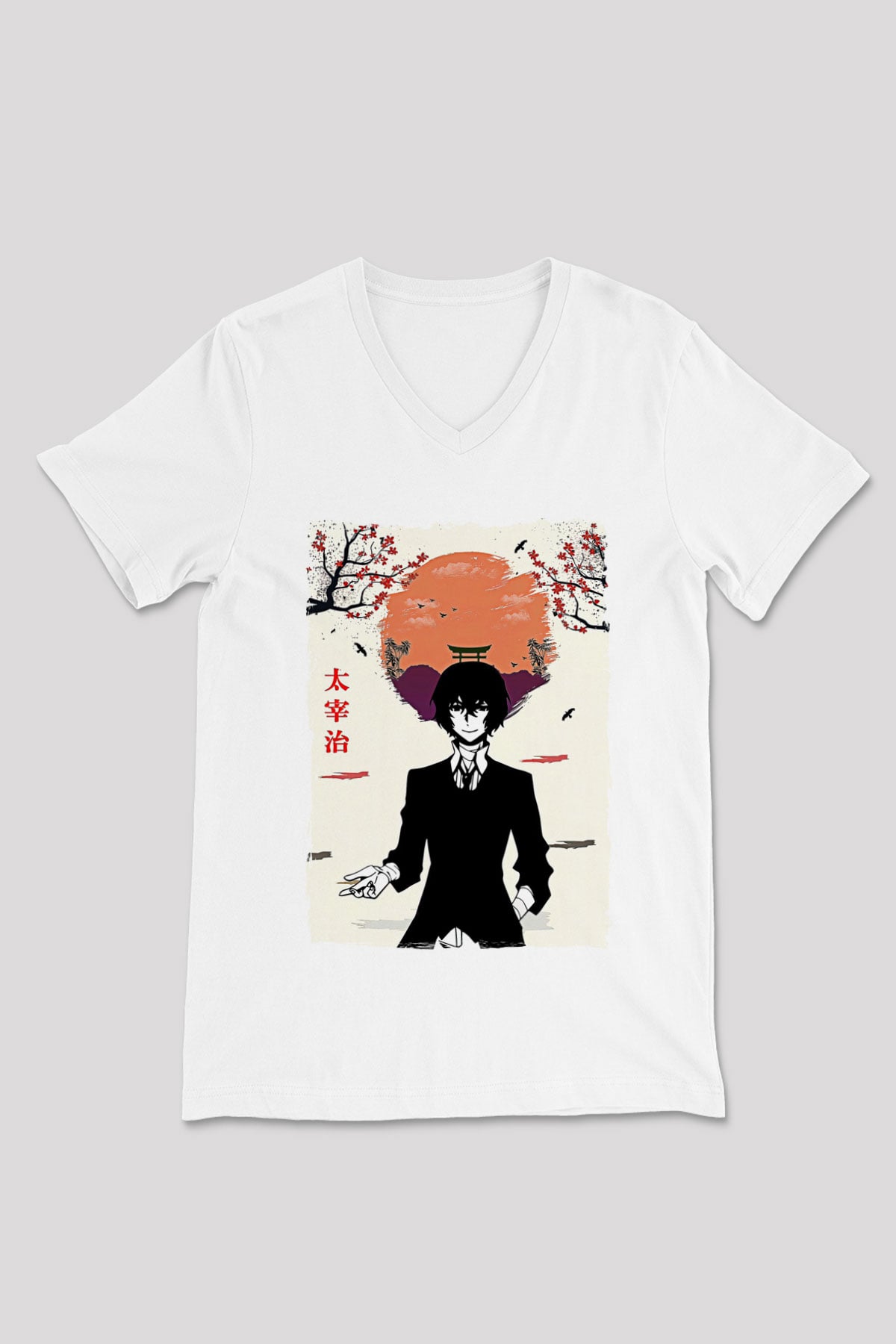 Dazai Baskılı Beyaz Unisex V Yaka Tişört - Tshirt
