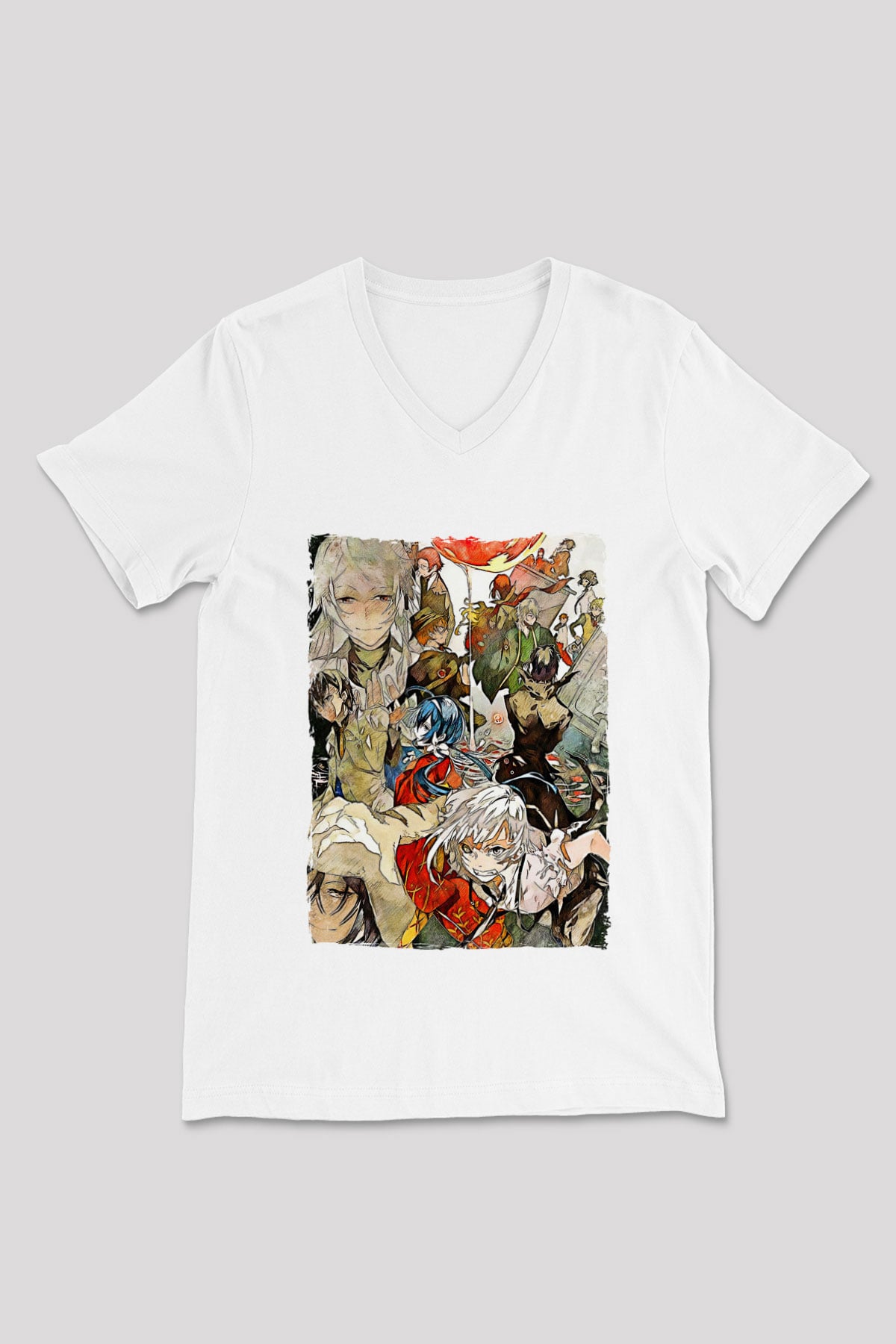 Dazai Baskılı Beyaz Unisex V Yaka Tişört - Tshirt