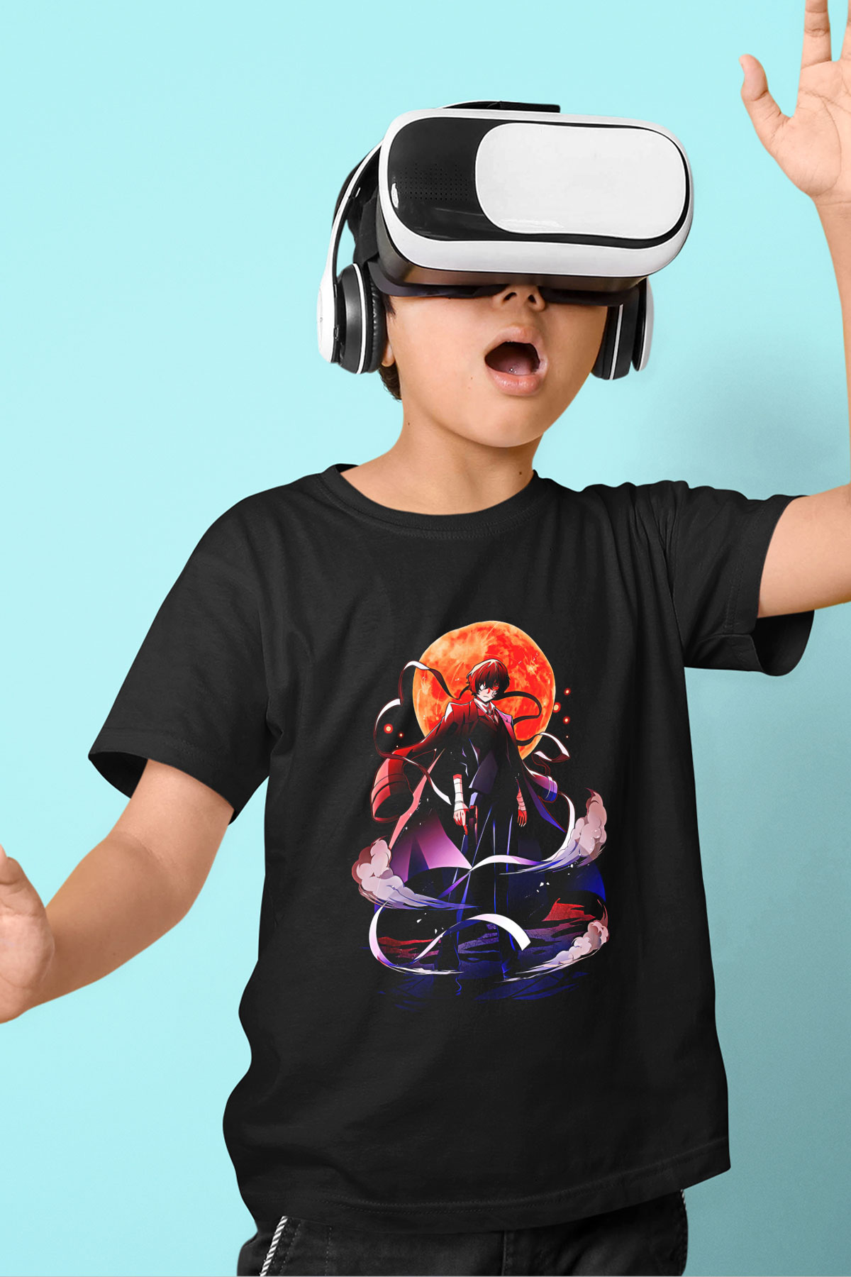 Dazai Baskılı Unisex Siyah Çocuk Tişört - Tshirt