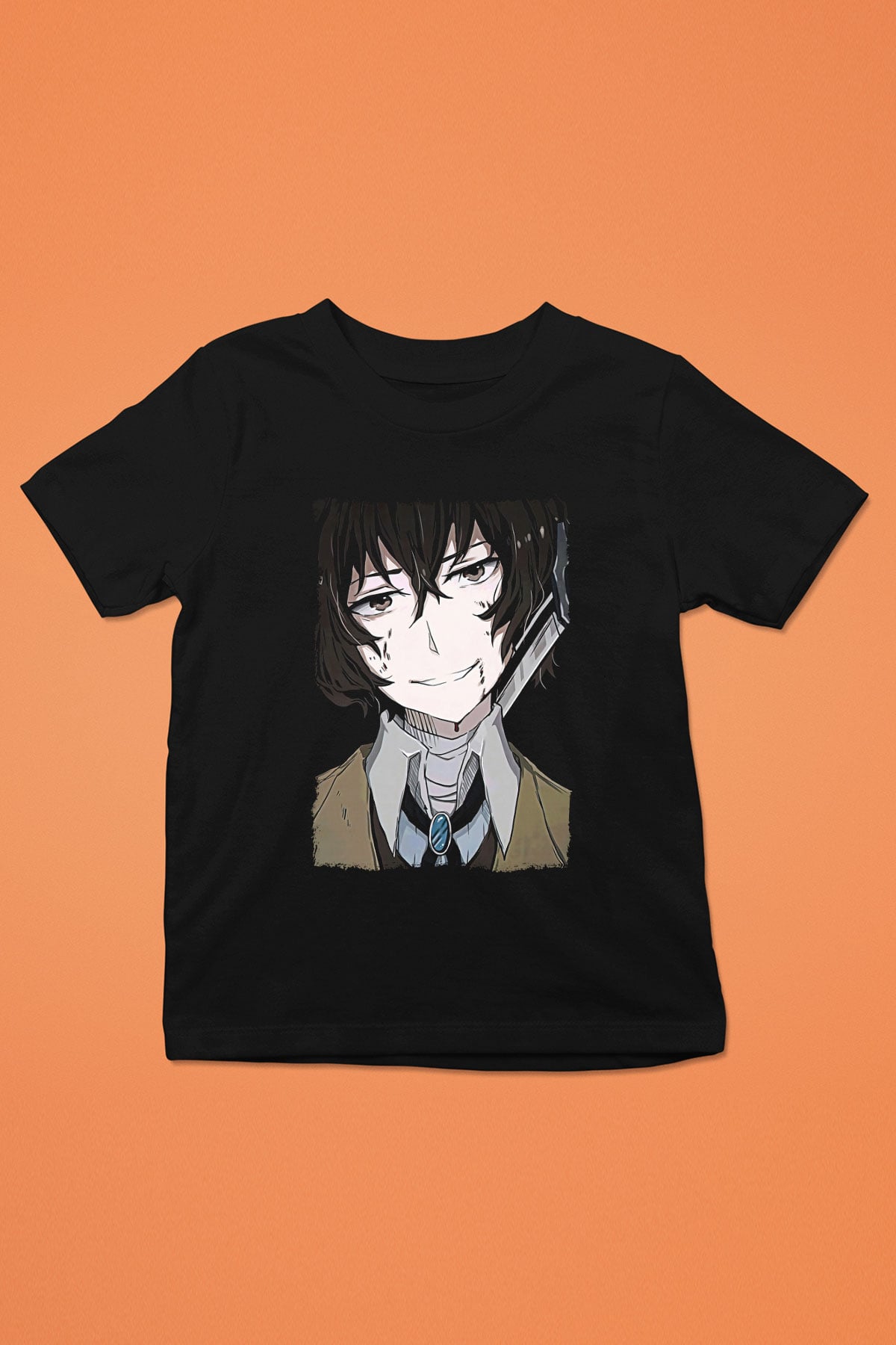 Dazai Baskılı Unisex Siyah Çocuk Tişört - Tshirt