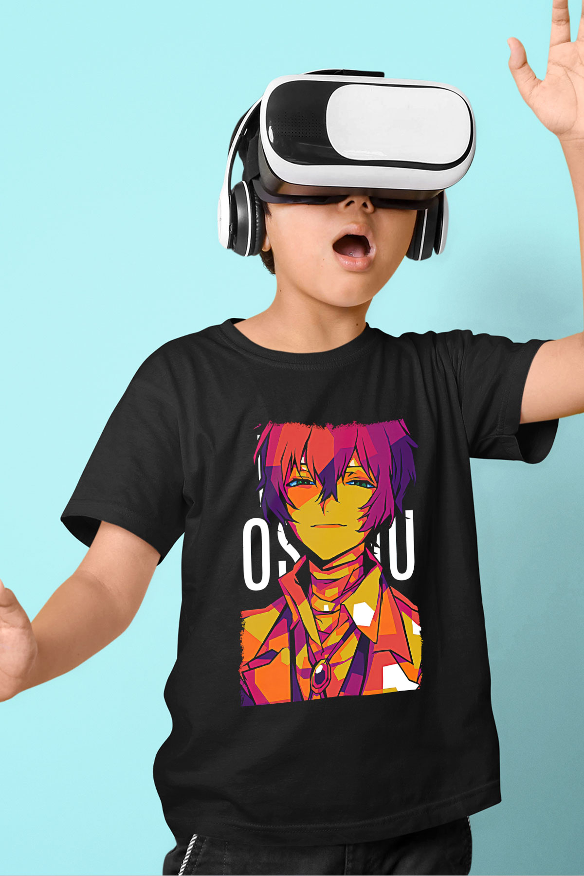 Dazai Baskılı Unisex Siyah Çocuk Tişört - Tshirt