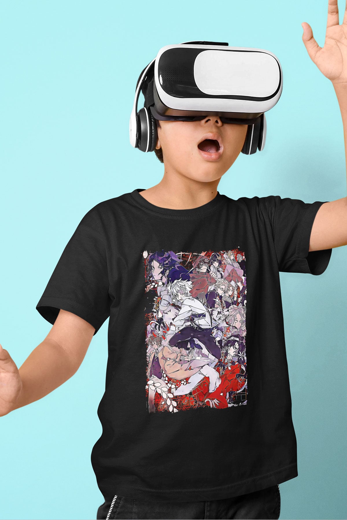 Dazai Baskılı Unisex Siyah Çocuk Tişört - Tshirt