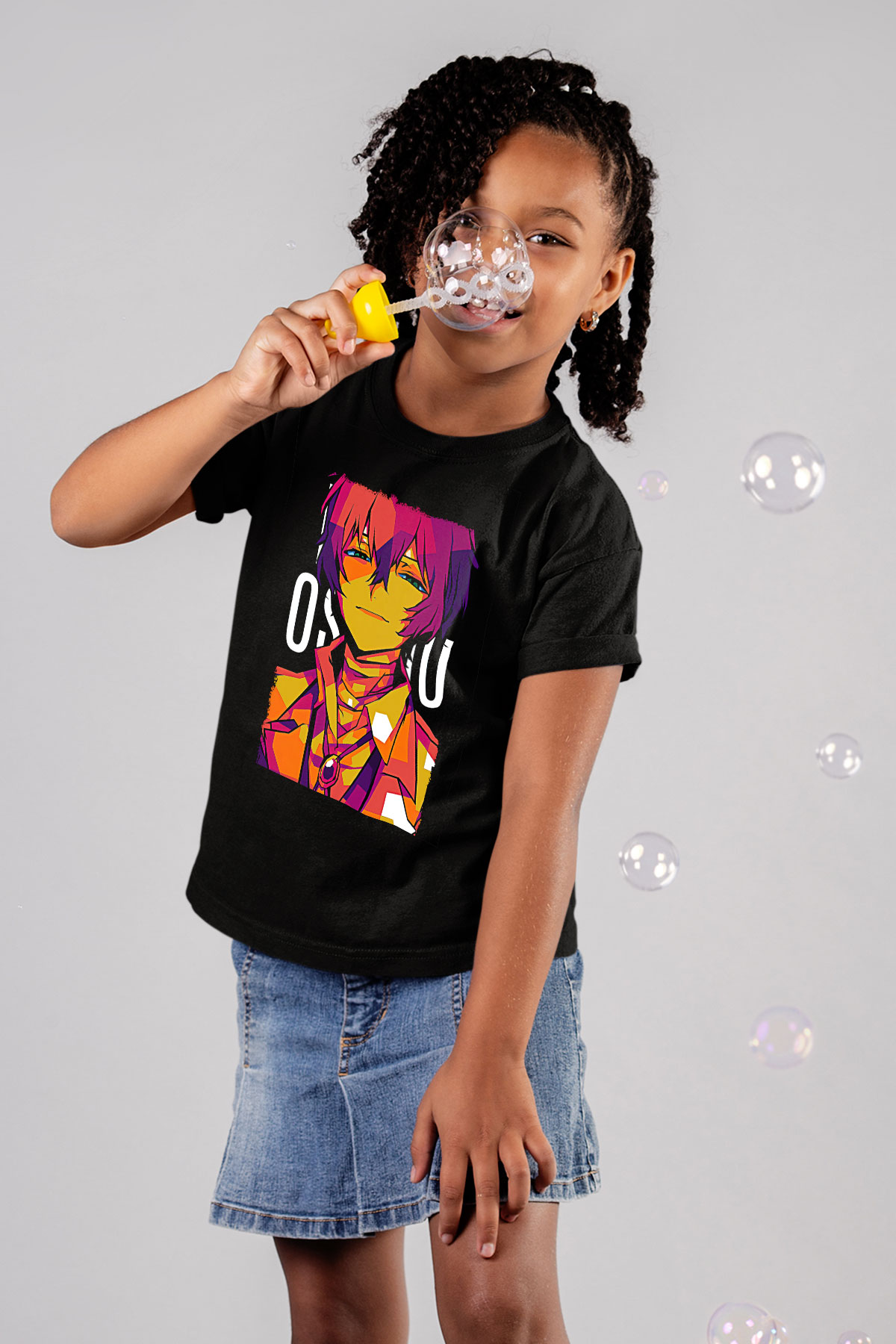 Dazai Baskılı Unisex Siyah Çocuk Tişört - Tshirt