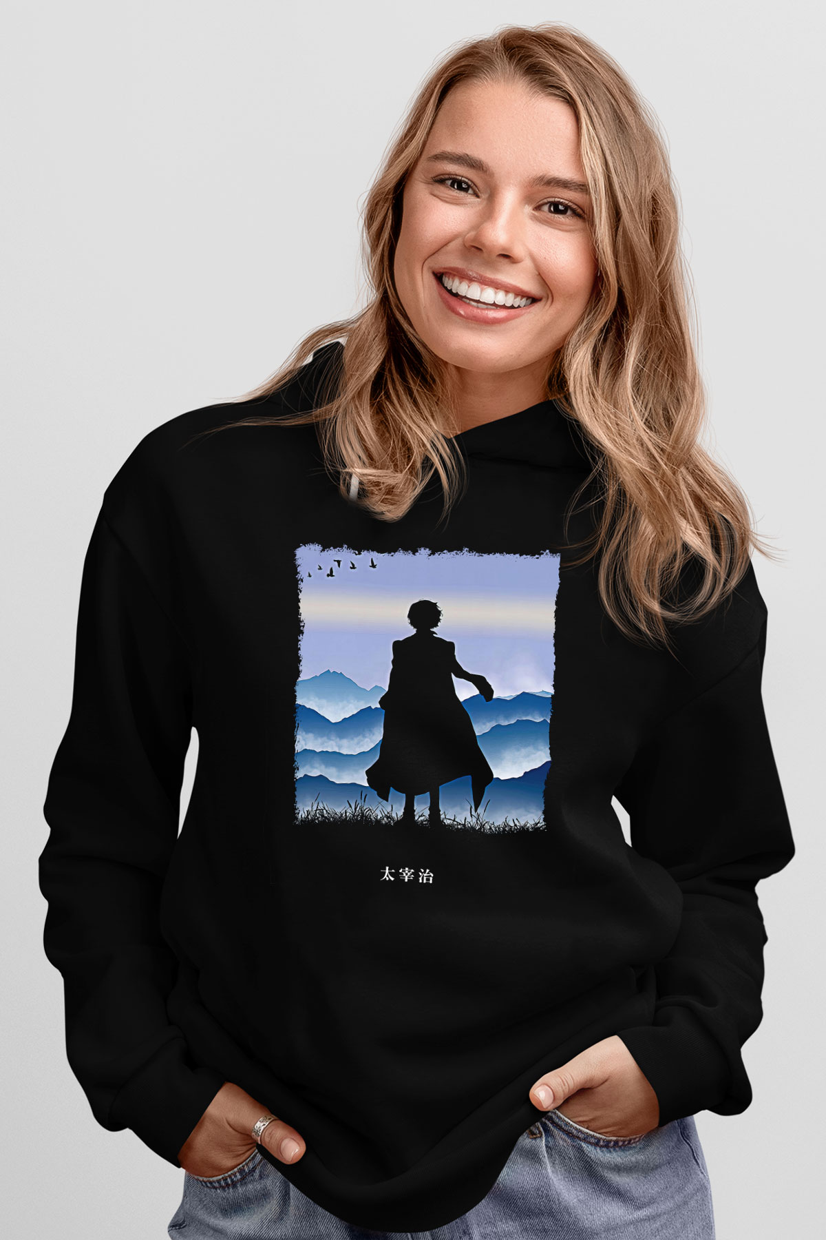 Dazai Baskılı Unisex Siyah Hoodie
