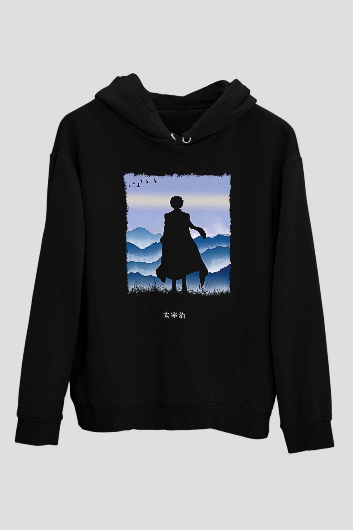 Dazai Baskılı Unisex Siyah Hoodie
