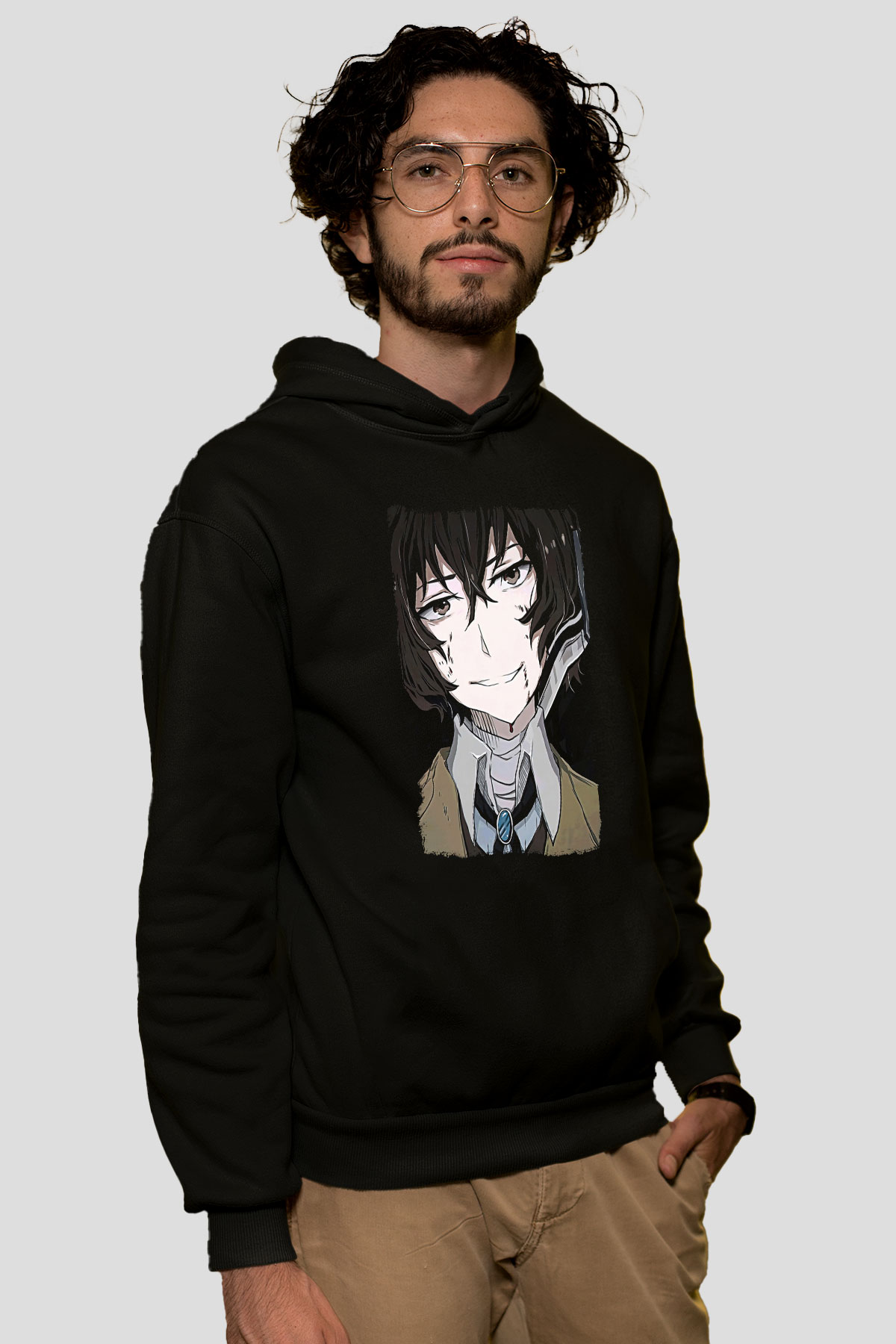 Dazai Baskılı Unisex Siyah Hoodie