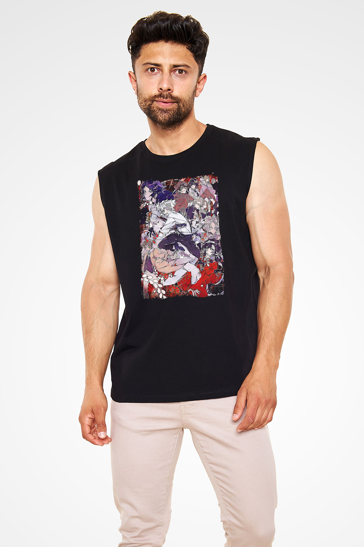 Dazai Baskılı Unisex Siyah Kolsuz Tişört - Tshirt
