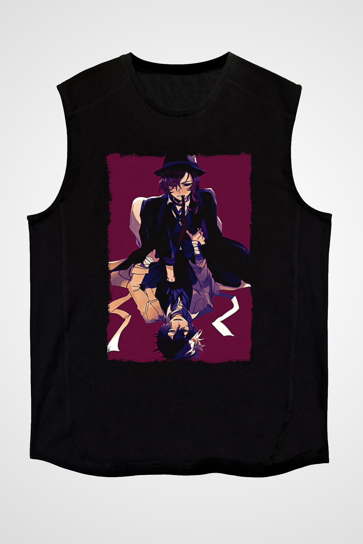 Dazai Baskılı Unisex Siyah Kolsuz Tişört - Tshirt