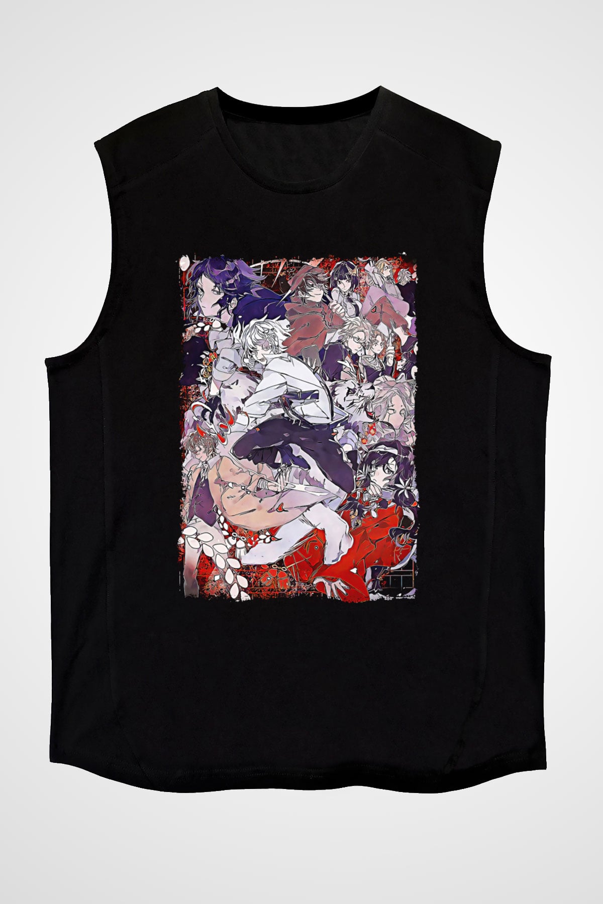 Dazai Baskılı Unisex Siyah Kolsuz Tişört - Tshirt