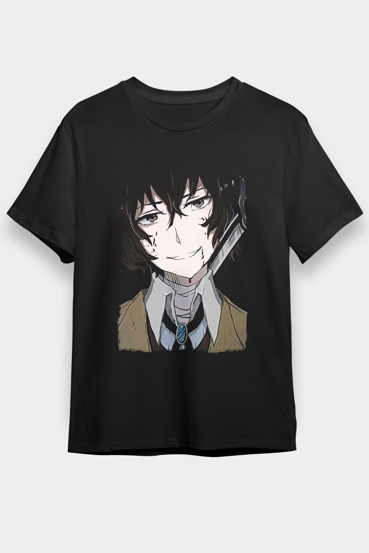 Dazai Baskılı Unisex Siyah Tişört - Tshirt