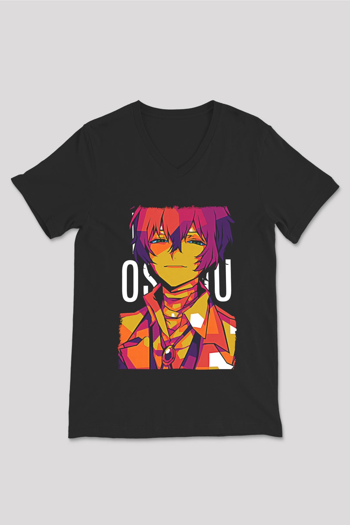 Dazai Baskılı Unisex Siyah V Yaka Tişört - Tshirt