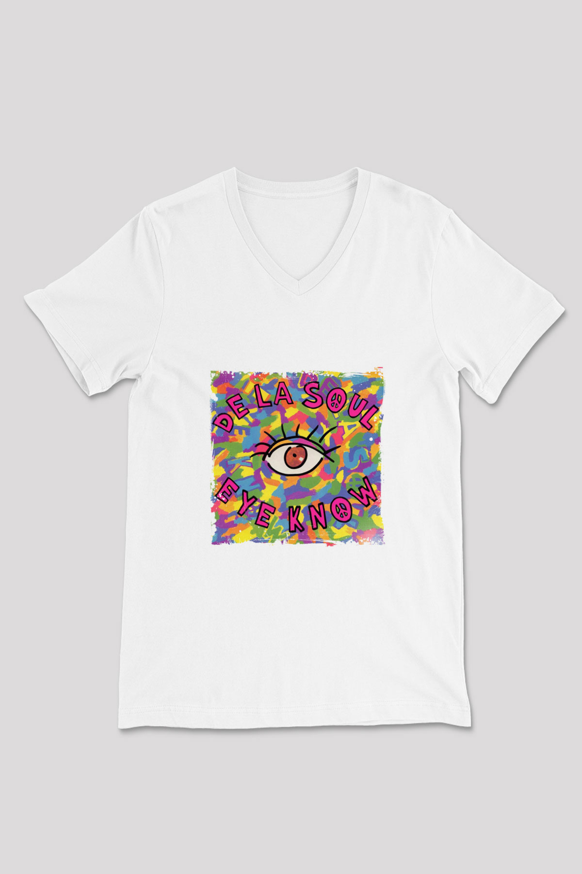 De La Soul Baskılı Beyaz V Yaka Unisex Tişört