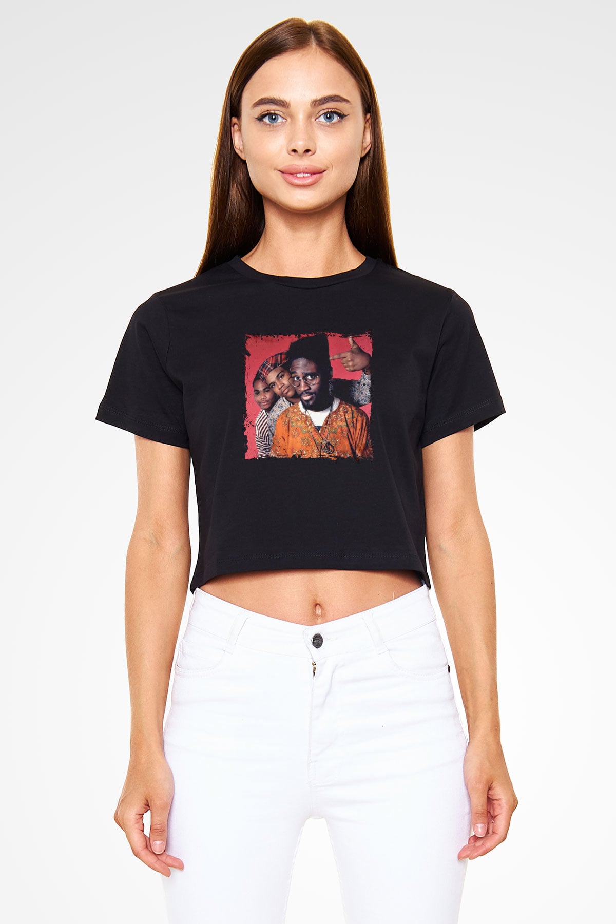 De La Soul Baskılı Crop Top Siyah Kadın Tişört