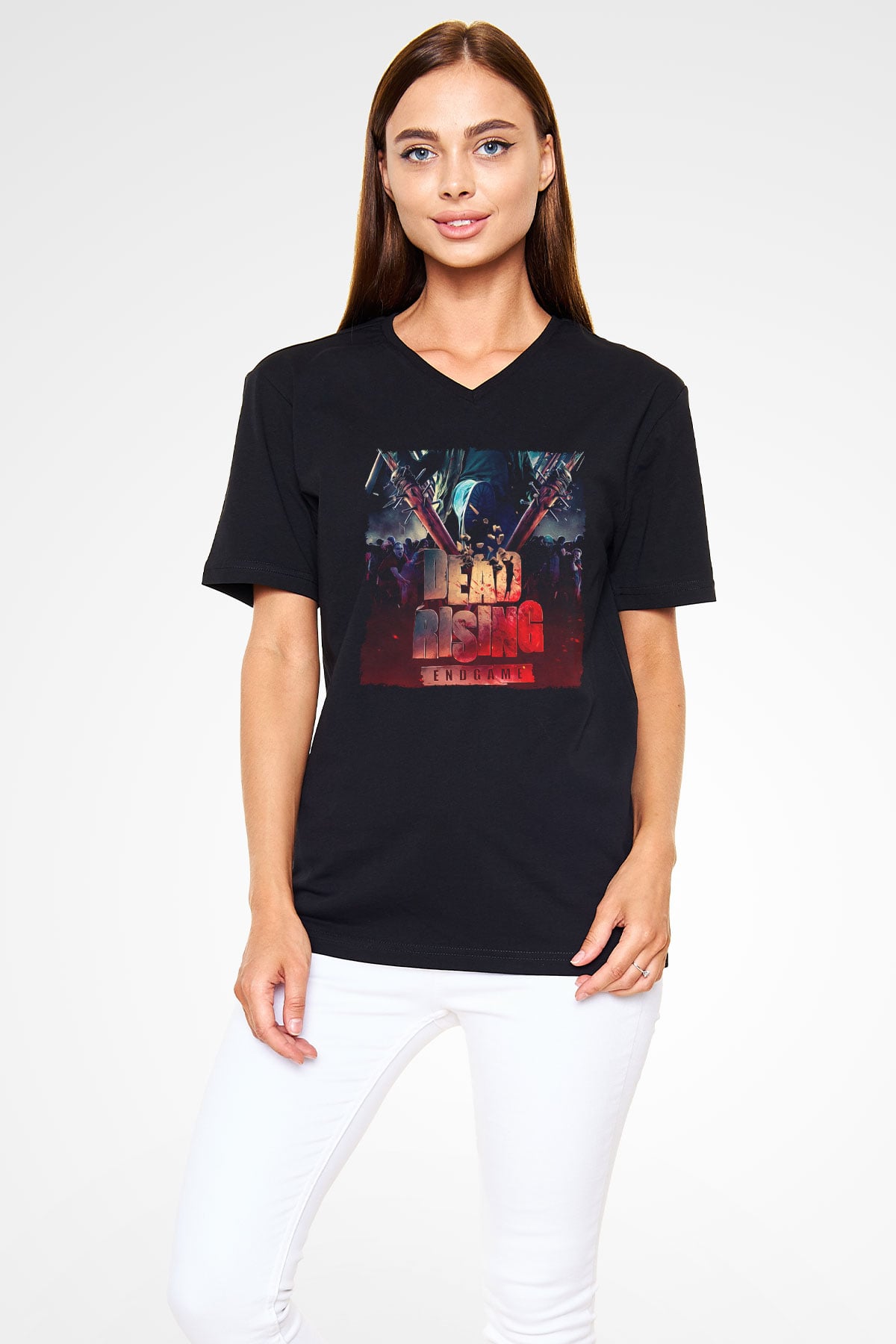 Dead Rising Siyah Unisex V Yaka Tişört