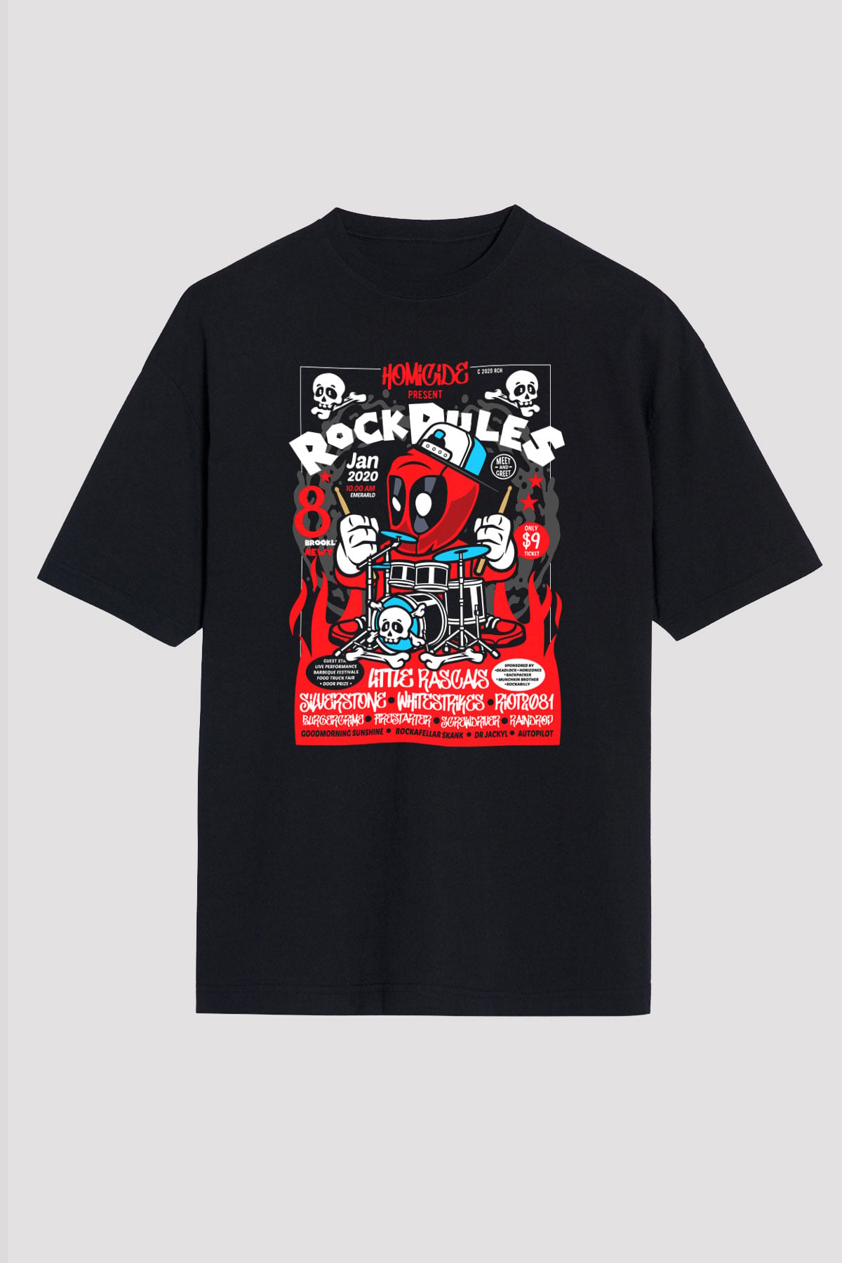 Dead Rock Poster Baskılı Unisex Siyah Oversize Tişört