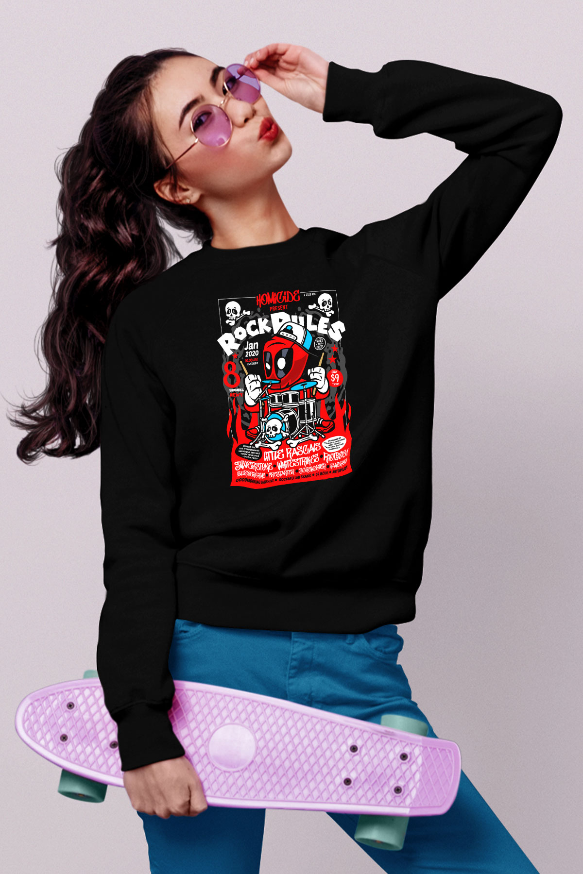 Dead Rock Poster Baskılı Unisex Siyah Sweatshirt