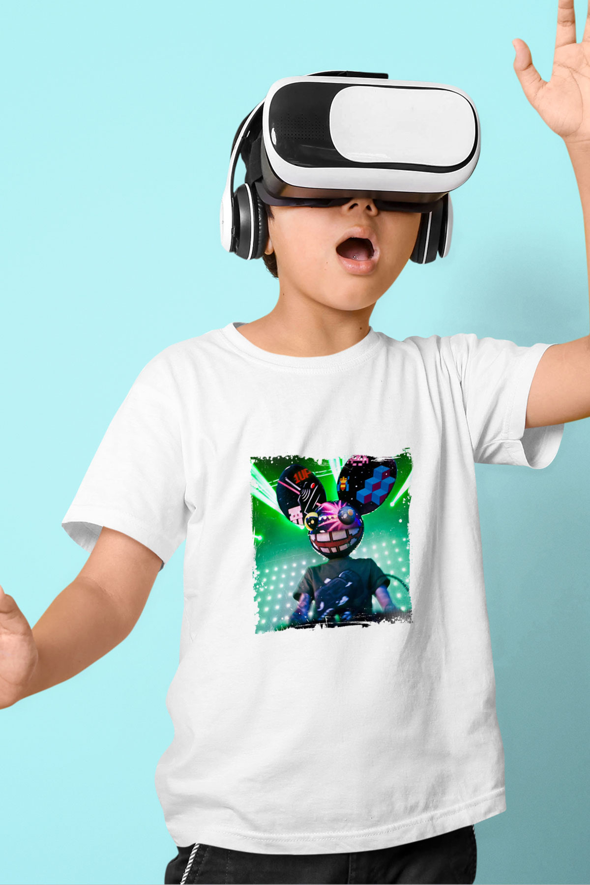 Deadmau5 Baskılı Beyaz Çocuk Tişört