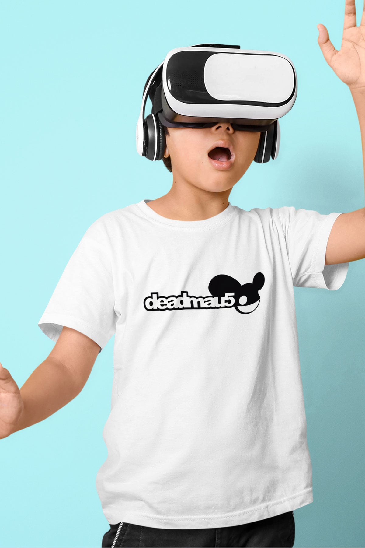 Deadmau5 Baskılı Beyaz Unisex Çocuk Tişört