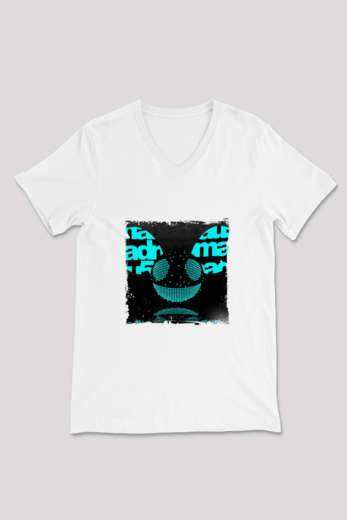 Deadmau5 Baskılı Beyaz V Yaka Unisex Tişört
