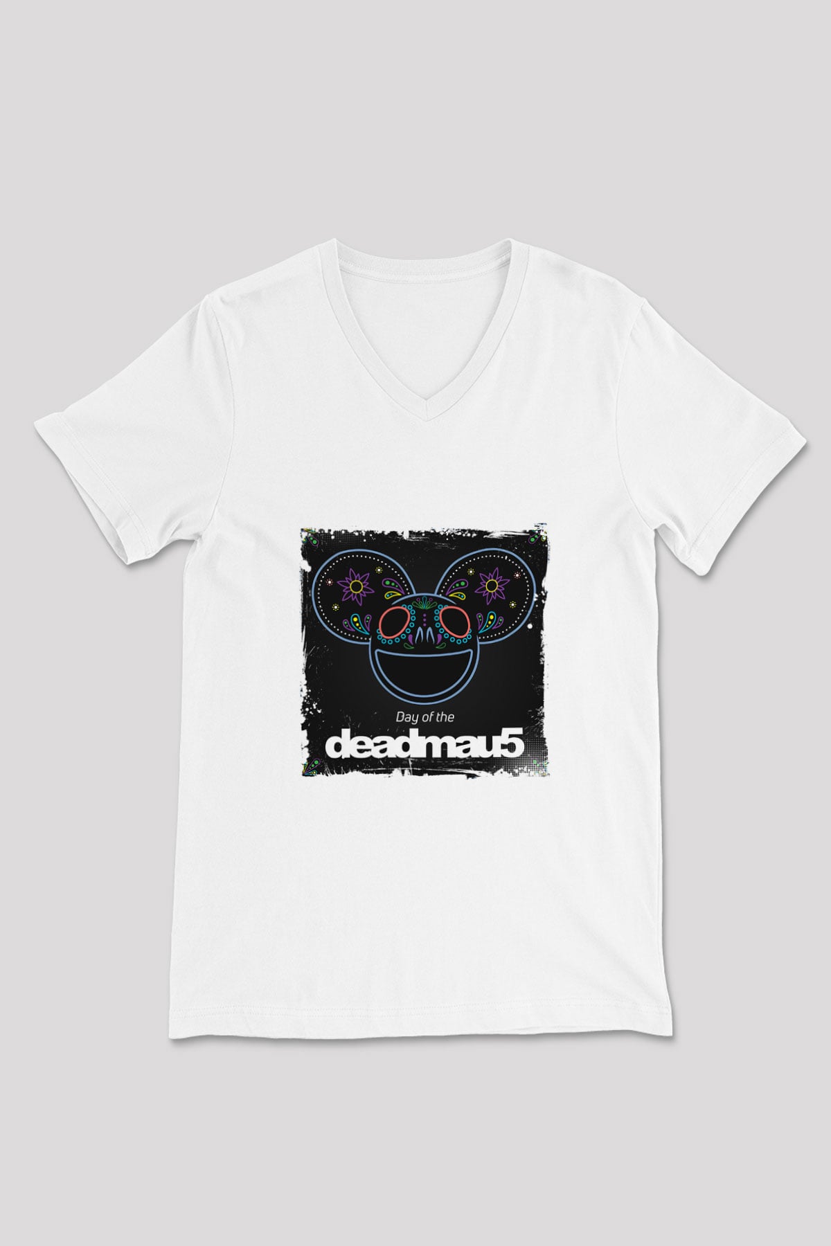 Deadmau5 Baskılı Beyaz V Yaka Unisex Tişört