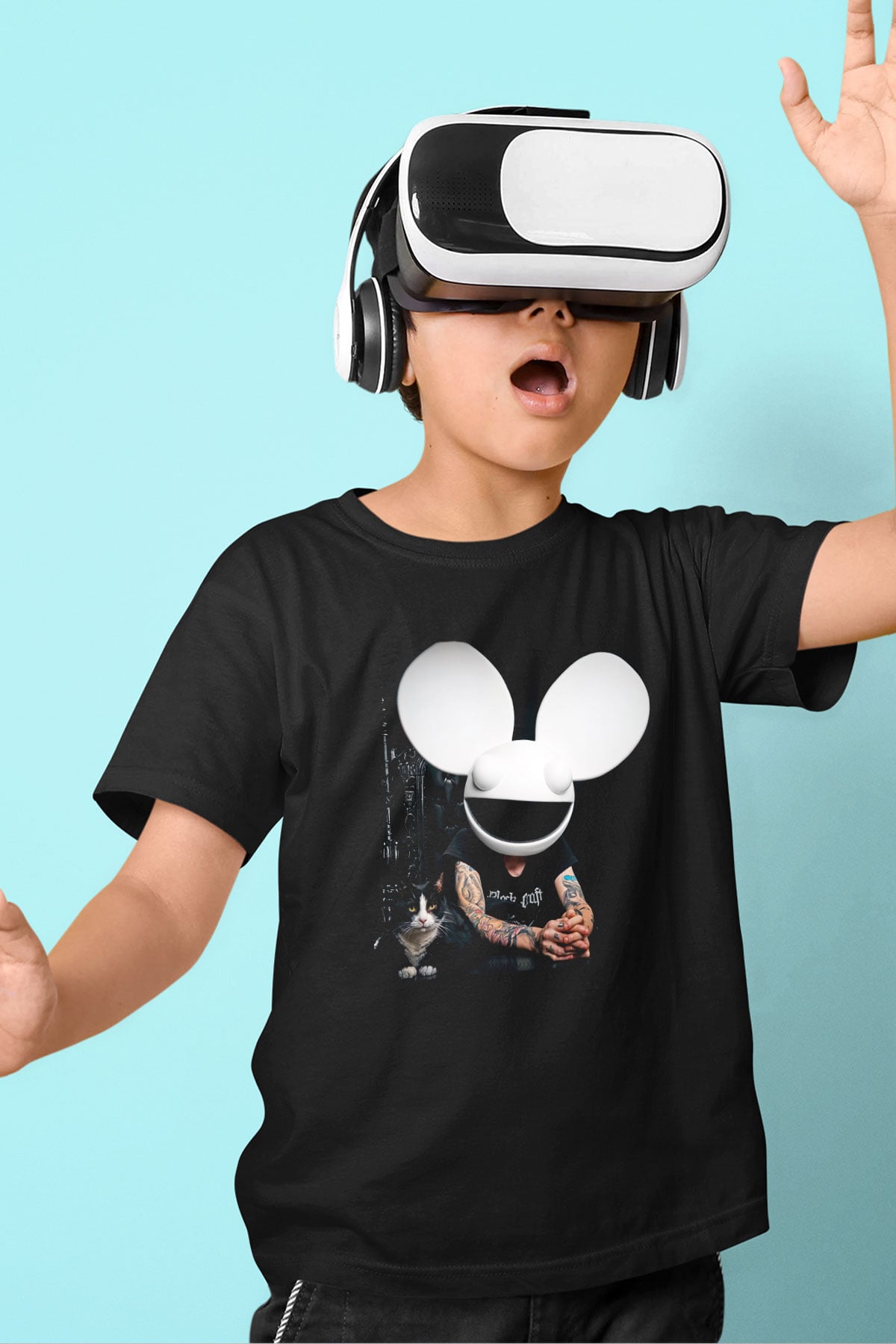 Deadmau5 Baskılı Siyah Unisex Çocuk Tişört