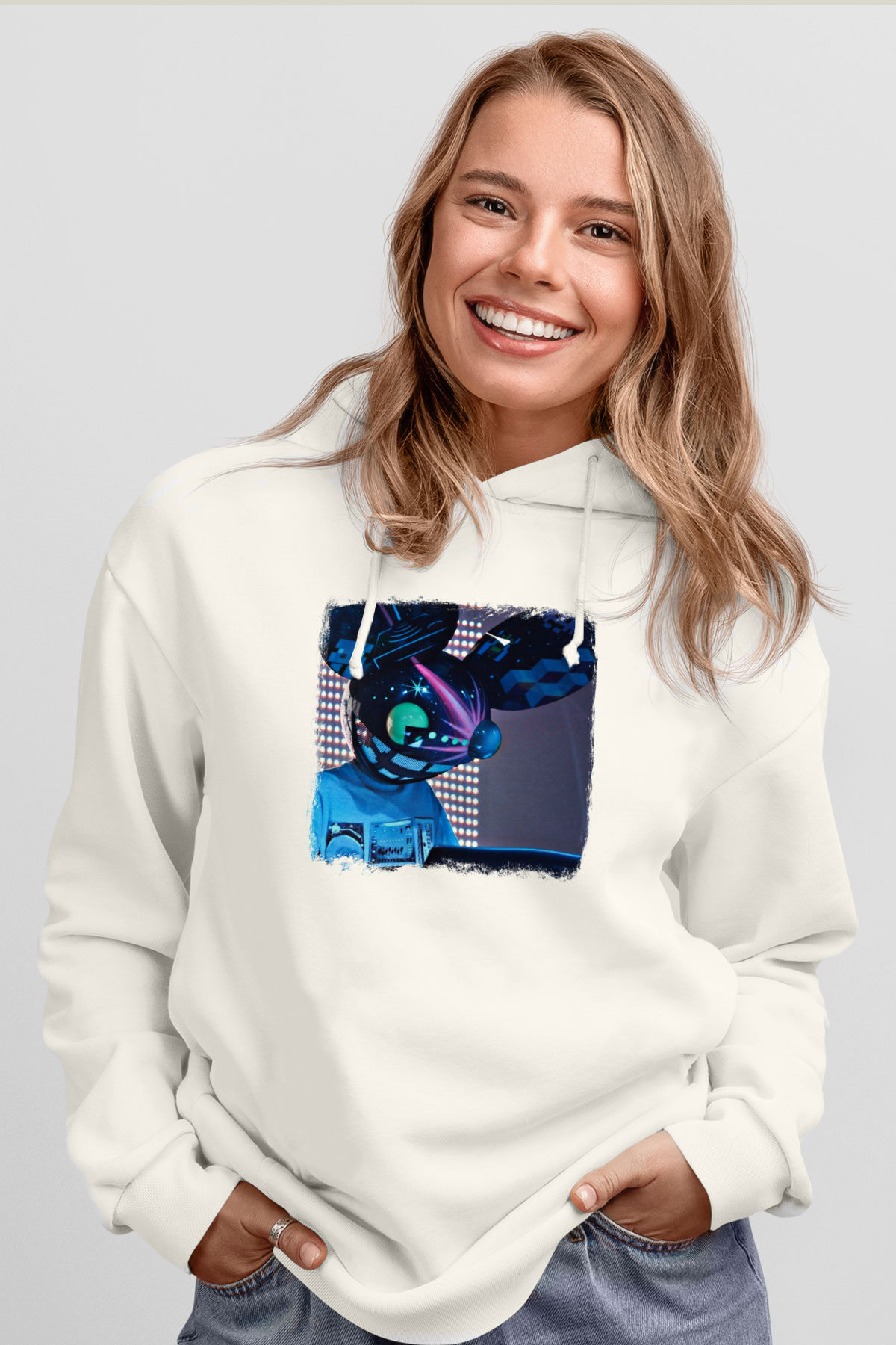 Deadmau5 Baskılı Unisex Beyaz Hoodie