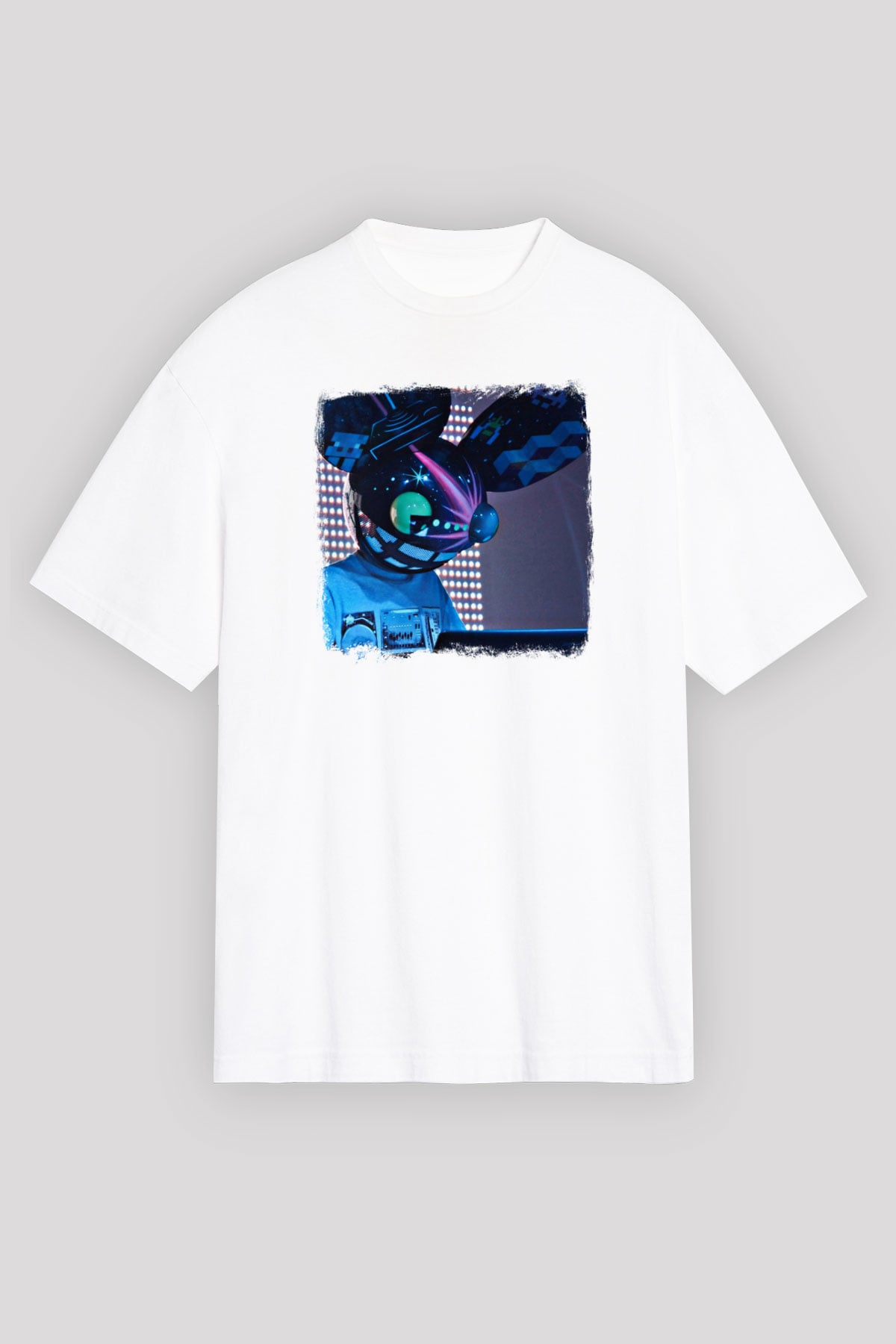Deadmau5 Baskılı Unisex Beyaz Oversize Tişört