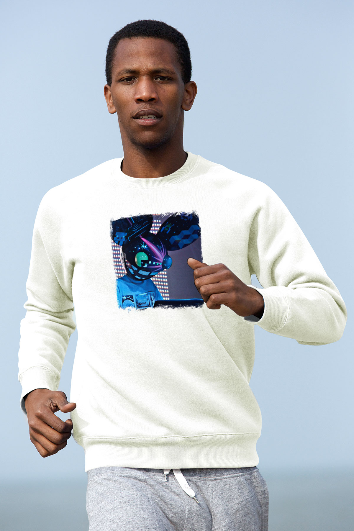 Deadmau5 Baskılı Unisex Beyaz Sweatshirt
