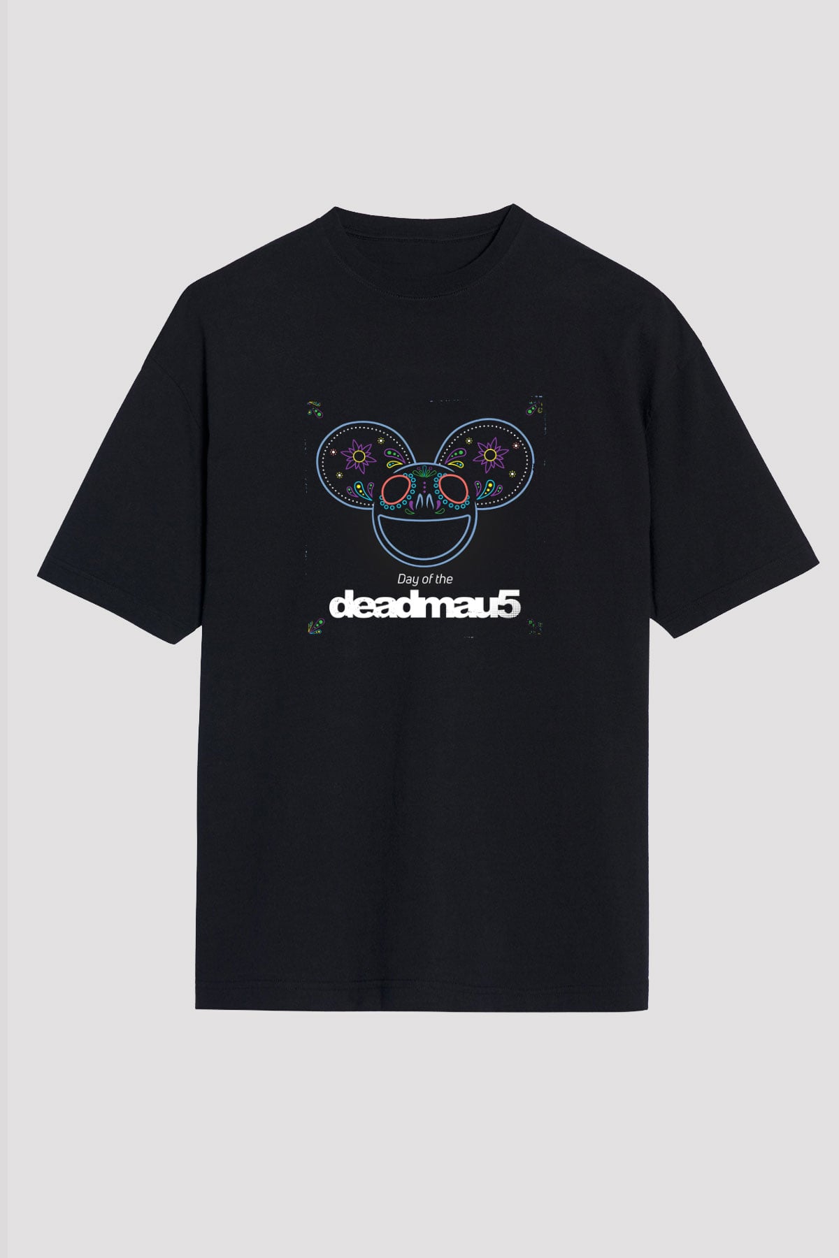 Deadmau5 Baskılı Unisex Oversize Siyah Tişört