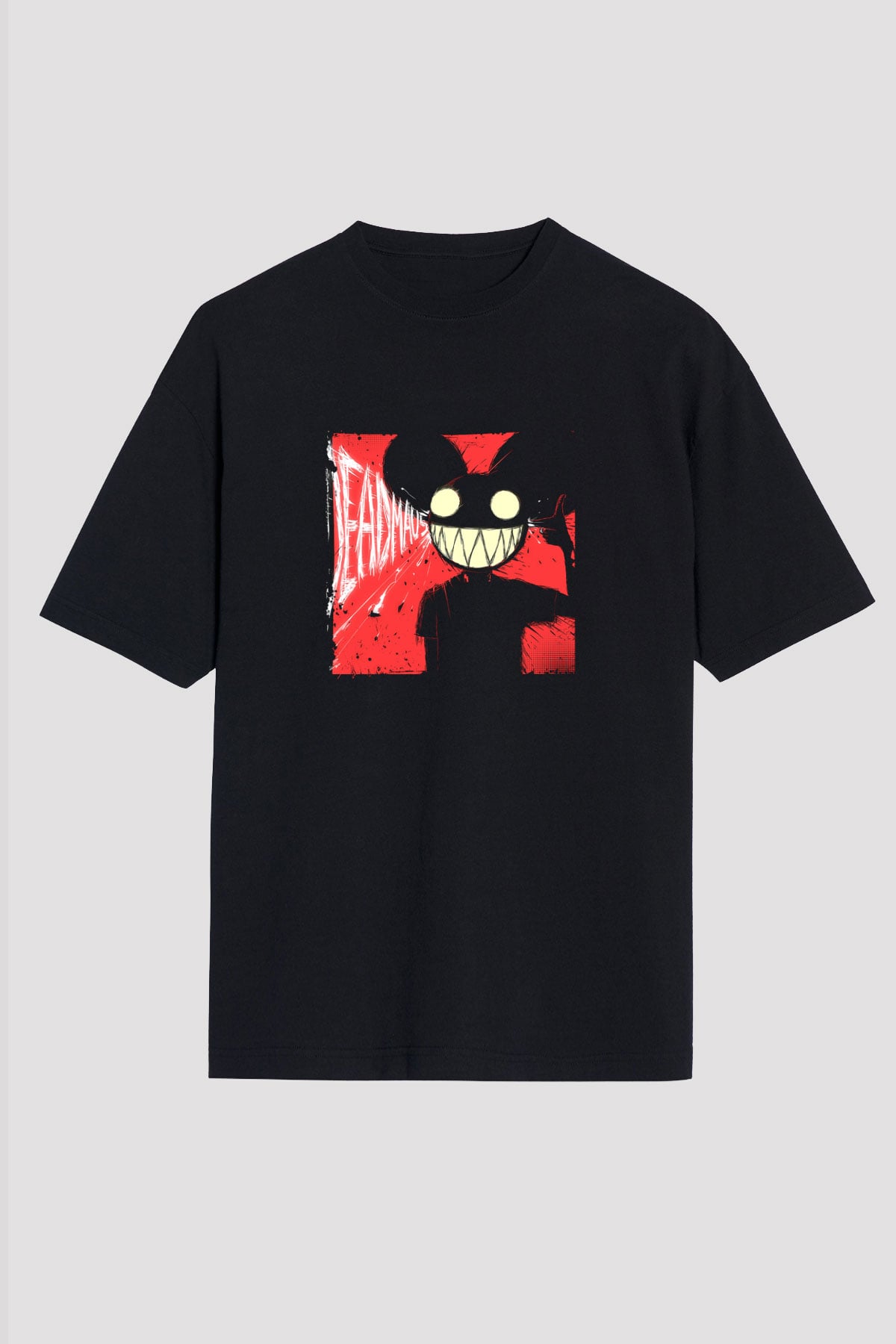 Deadmau5 Baskılı Unisex Oversize Siyah Tişört