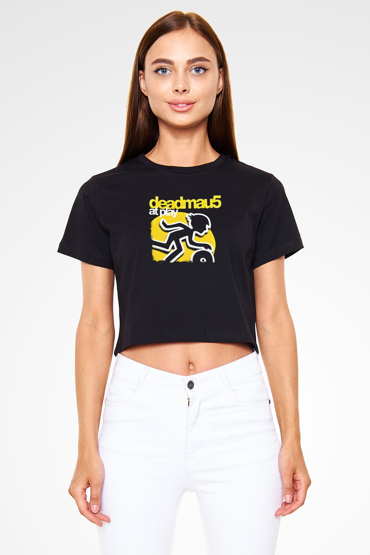 Deadmau5 Baskılı Unisex Siyah Crop Top Tişört
