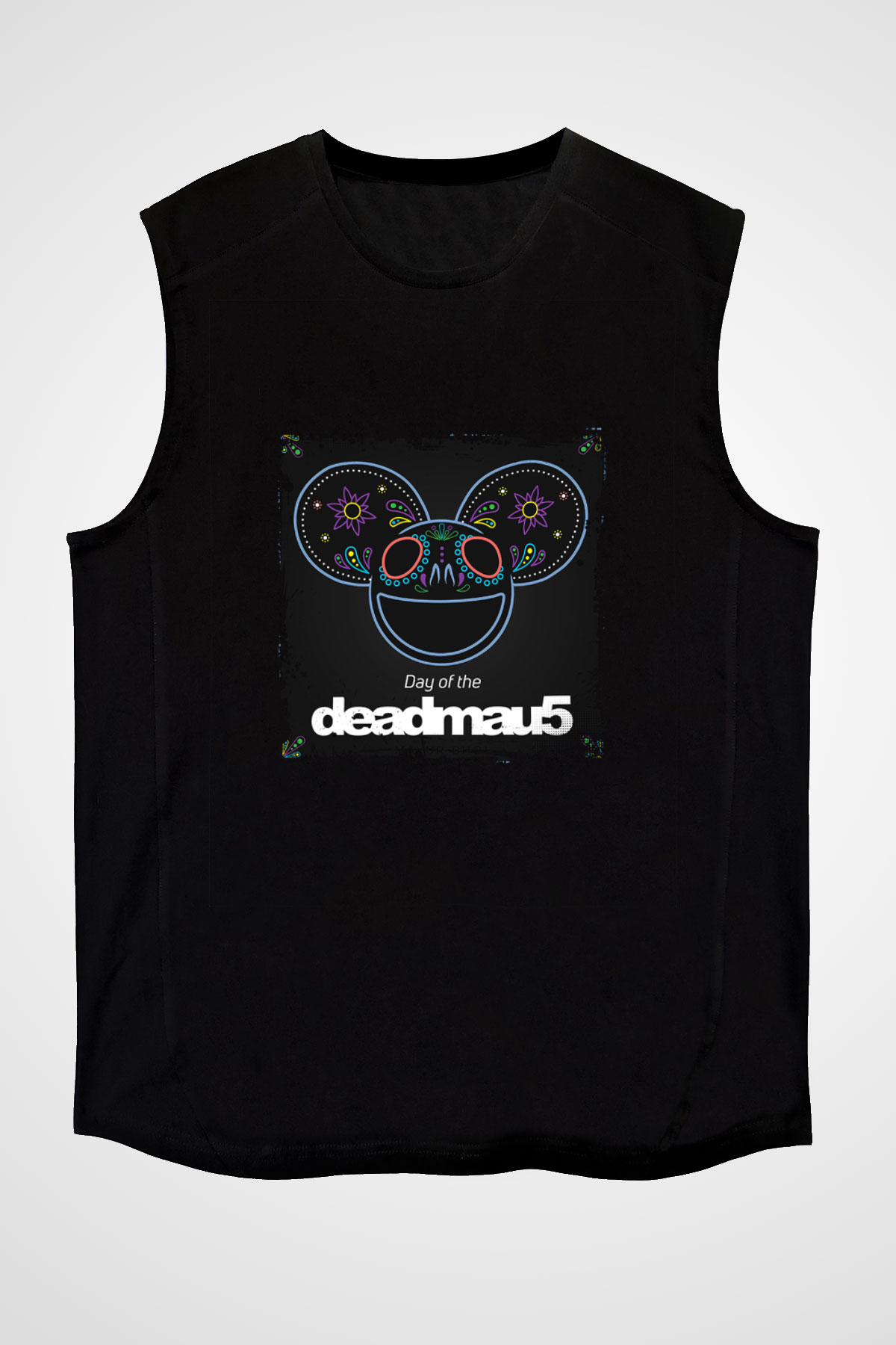 Deadmau5 Baskılı Unisex Siyah Kolsuz Tişört