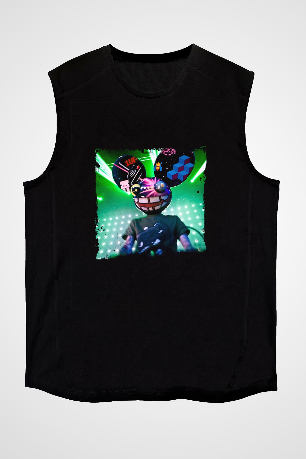Deadmau5 Baskılı Unisex Siyah Kolsuz Tişört